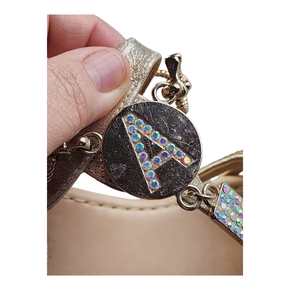 Secreto di Bella Gold Wedge Sandals Size EU 38 Rhinestone Charm Cork Heel Dressy - Picture 10 of 16